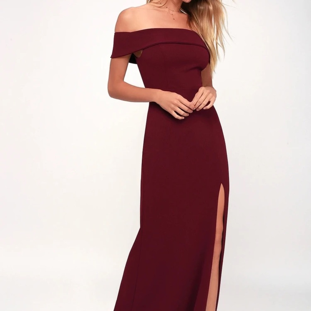 Aveline Burgundy Off-the-Shoulder Maxi Dress